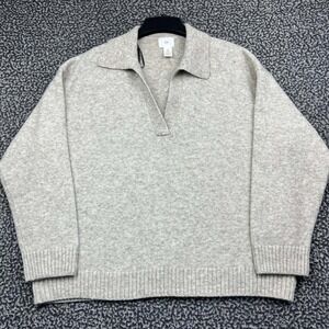 HM Sweater Women Medium Beige Collared V-Neck Knit Long SleeveM